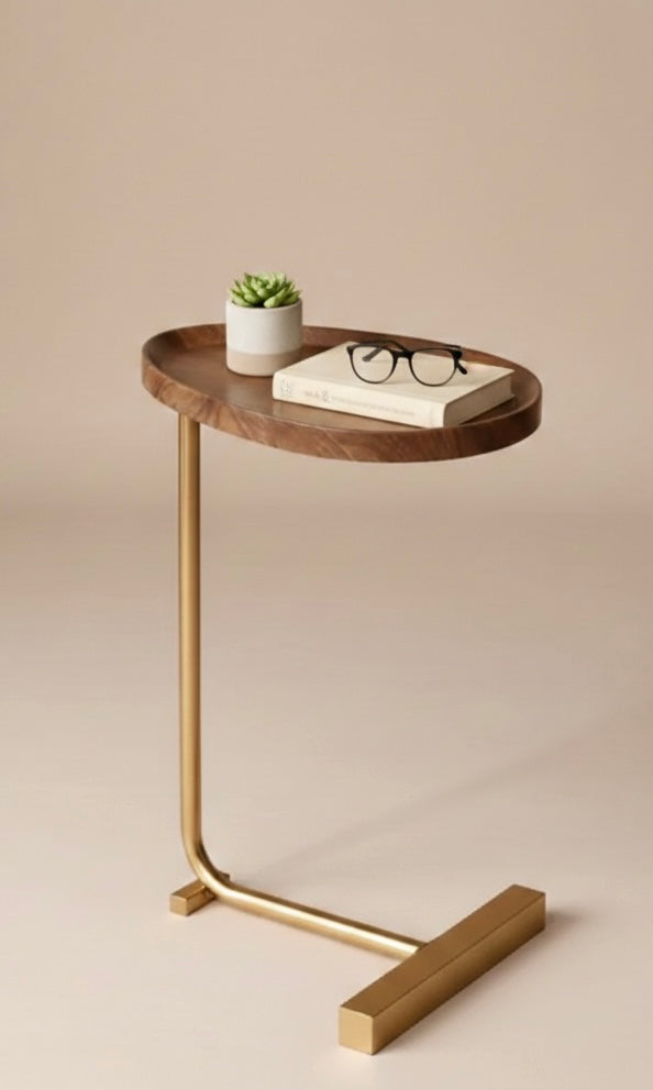 C-Shaped Wooden Side Table
