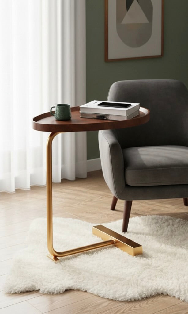 C-Shaped Wooden Side Table