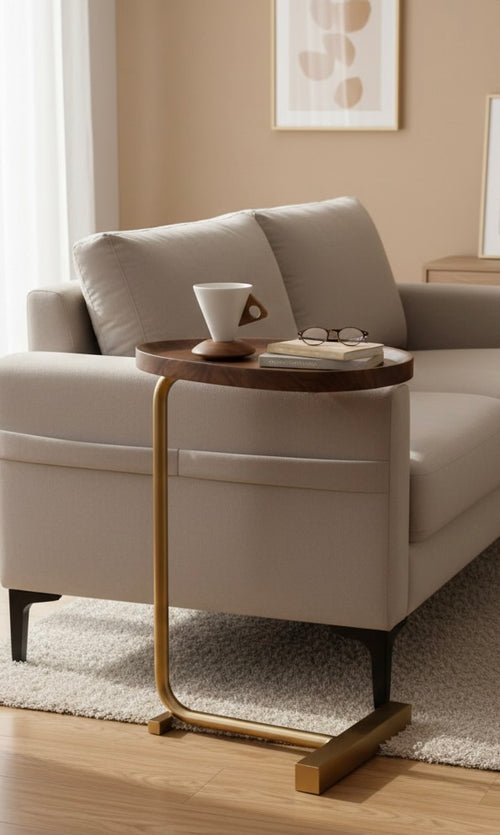C-Shaped Wooden Side Table