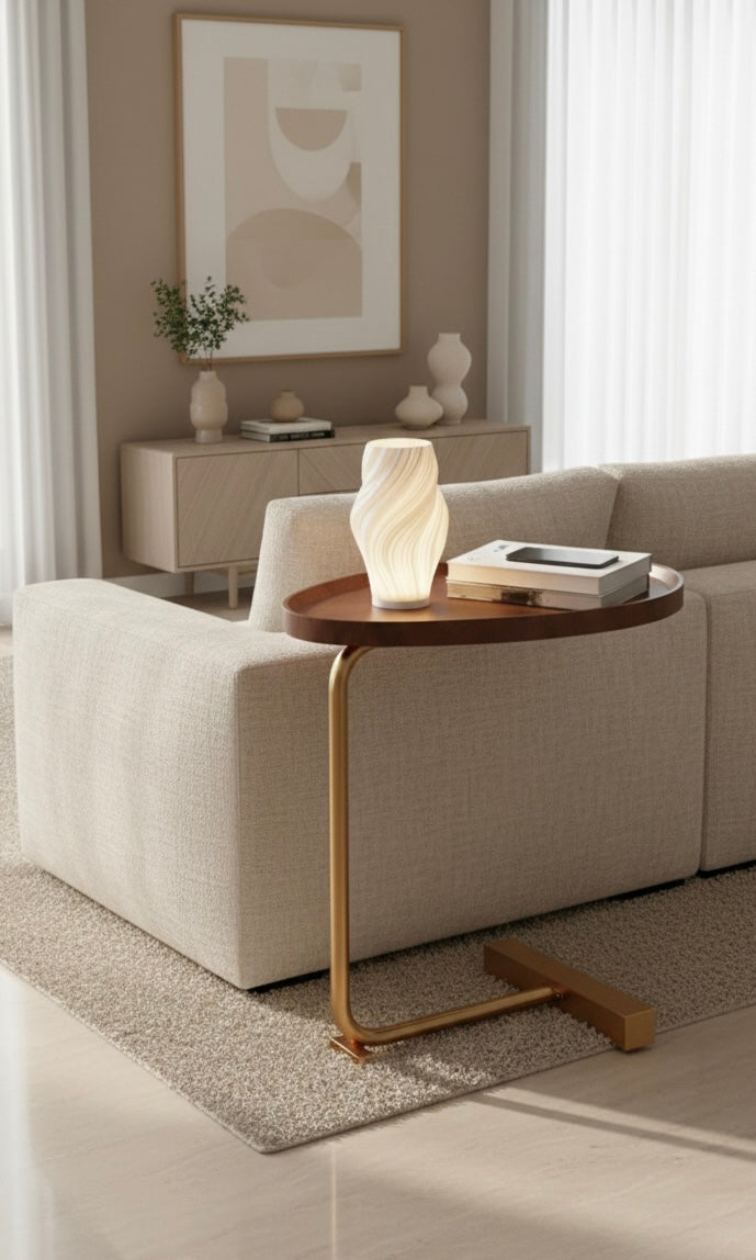 C-Shaped Wooden Side Table