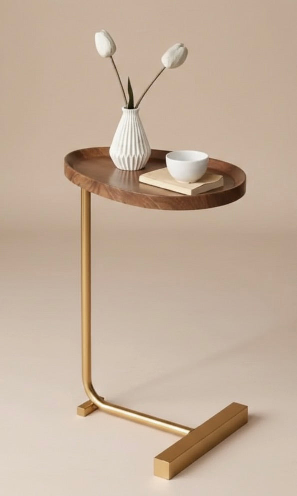 C-Shaped Wooden Side Table