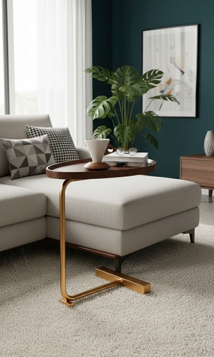 C-Shaped Wooden Side Table